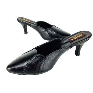Vintage 90s PASSION Black Leather Scalloped Heels Mules Size 7/7.5 NEW